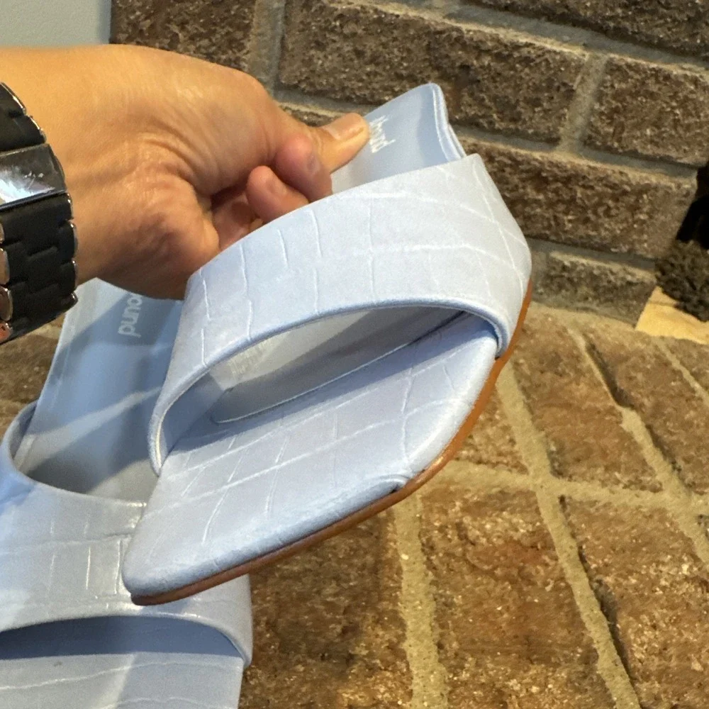 Abound Erica Sandals Light Blue Textured Slide 6M Block Heel Square Toe #527